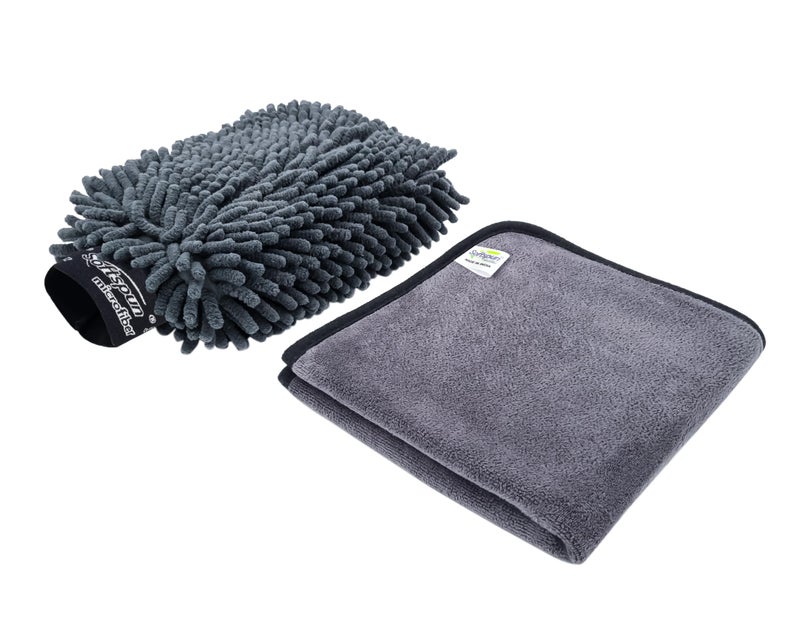 SOFTSPUN Microfiber Super Absorbent Cloth 500 GSM 40X40 & Double Sided Gloves Pc 2 Grey! Edge Towel Set Extra Thick Microfiber Cleaning Cloths Perfect for Bike Auto Cars Both Interior and Exterior.…… - Image 1