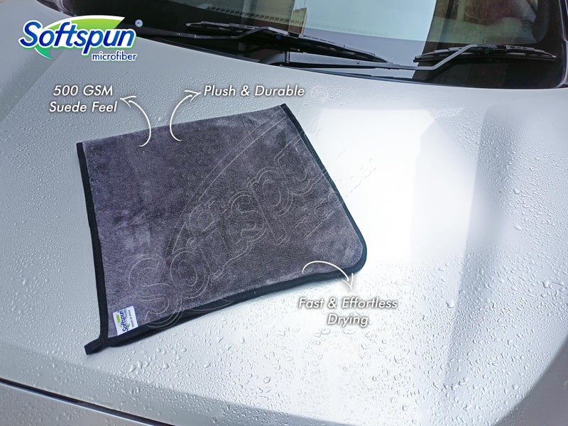SOFTSPUN Microfiber Super Absorbent Cloth 500 GSM 40X40 & Double Sided Gloves Pc 2 Grey! Edge Towel Set Extra Thick Microfiber Cleaning Cloths Perfect for Bike Auto Cars Both Interior and Exterior.…… - Image 3