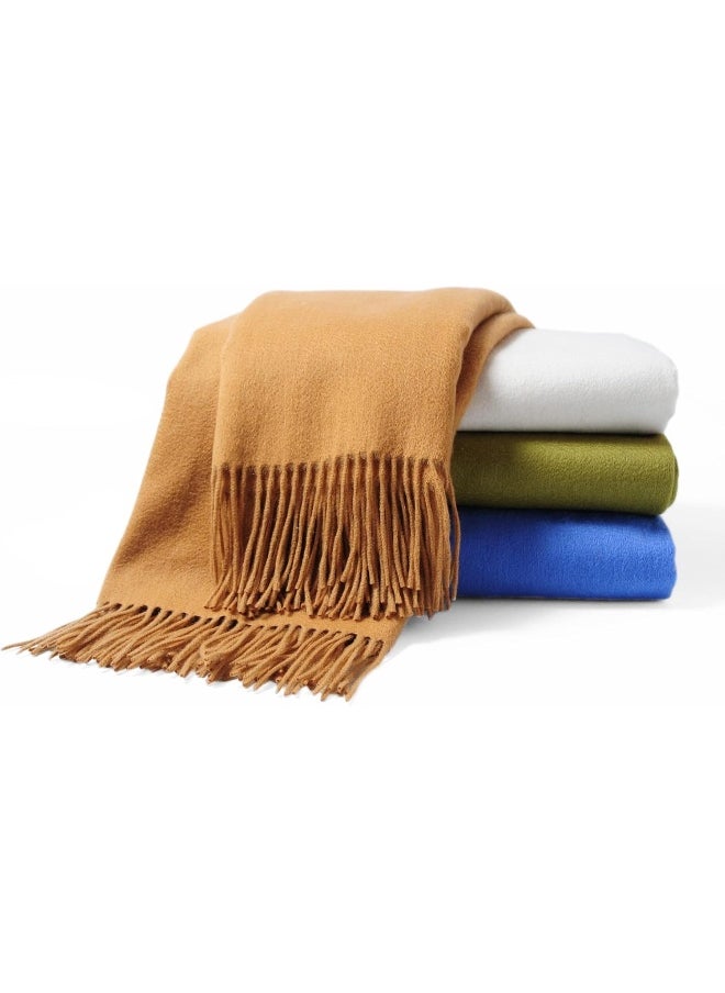 CUDDLE DREAMS - CUDDLE DREAMS Premium Cashmere Throw Blanket with Fringe, Luxuriously Soft 50"W x 72"L Beige - Image 1