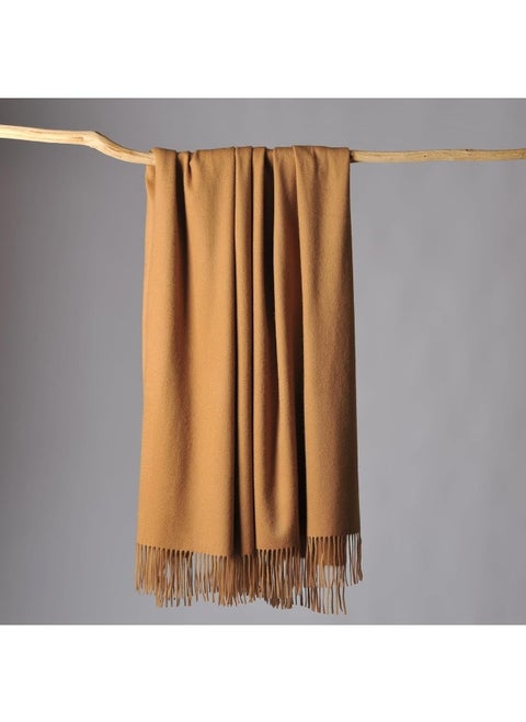 CUDDLE DREAMS Premium Cashmere Throw Blanket with Fringe, Luxuriously Soft 50"W x 72"L Beige