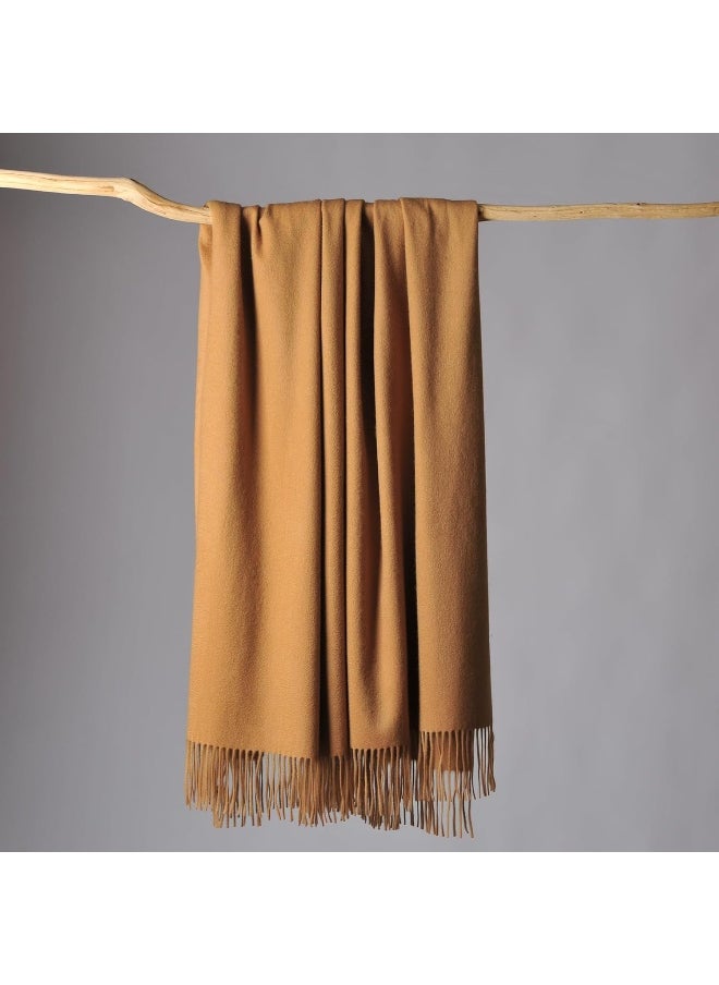 CUDDLE DREAMS - CUDDLE DREAMS Premium Cashmere Throw Blanket with Fringe, Luxuriously Soft 50"W x 72"L Beige - Image 1