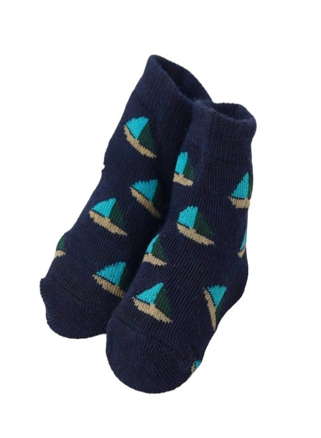 Yellow Bee Boat Anti-Skid Socks for Boys, Pack of 3, Grey, Navy and White, 0-12 Months - Image 4