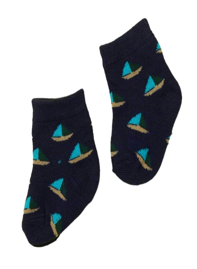 Yellow Bee Boat Anti-Skid Socks for Boys, Pack of 3, Grey, Navy and White, 0-12 Months - Image 5