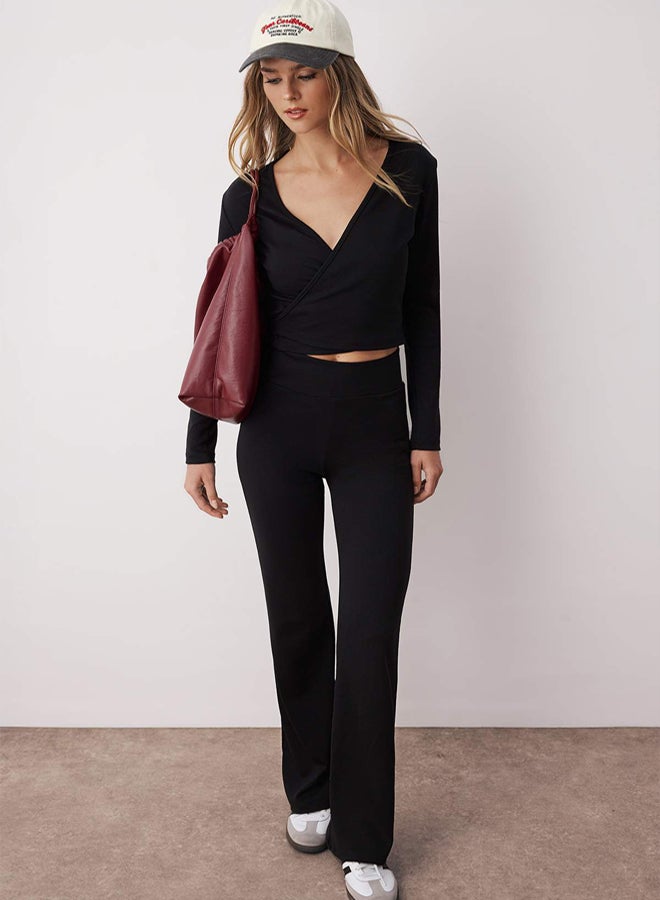 trendyol Black Double Breasted Closure Body Fitting Long Sleeve Stretch Knitted Bottom-Top Suit - Image 1