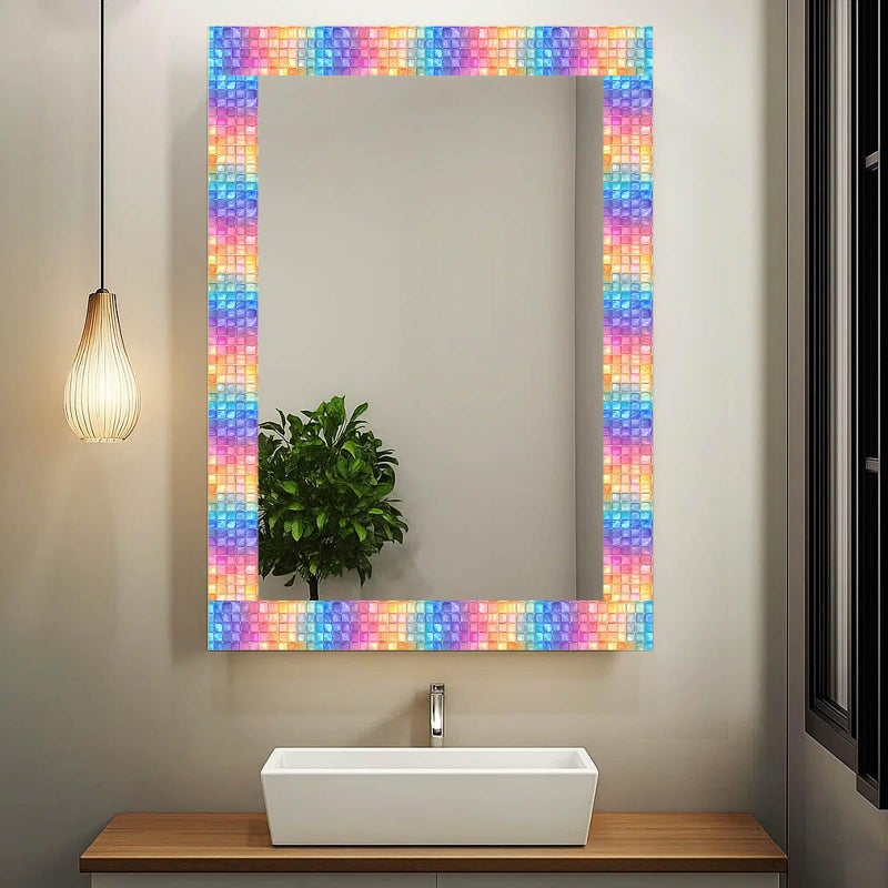 IVN Peel and Stick Wallpaper Border 4 x 196 Inch Rainbow Square Tile Mosaic Pattern Self Adhesive Decorative Wall Trim Accent Strip for Bedroom Kitchen Living Room Mirror Frame Bold Gothic Home Decor - Image 4