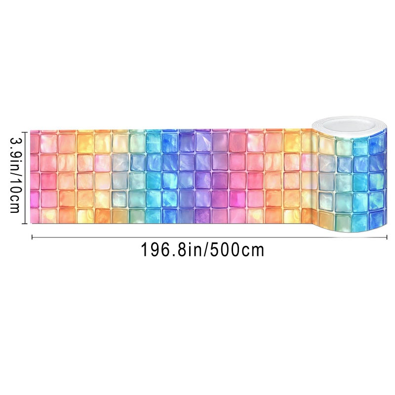 IVN Peel and Stick Wallpaper Border 4 x 196 Inch Rainbow Square Tile Mosaic Pattern Self Adhesive Decorative Wall Trim Accent Strip for Bedroom Kitchen Living Room Mirror Frame Bold Gothic Home Decor - Image 3