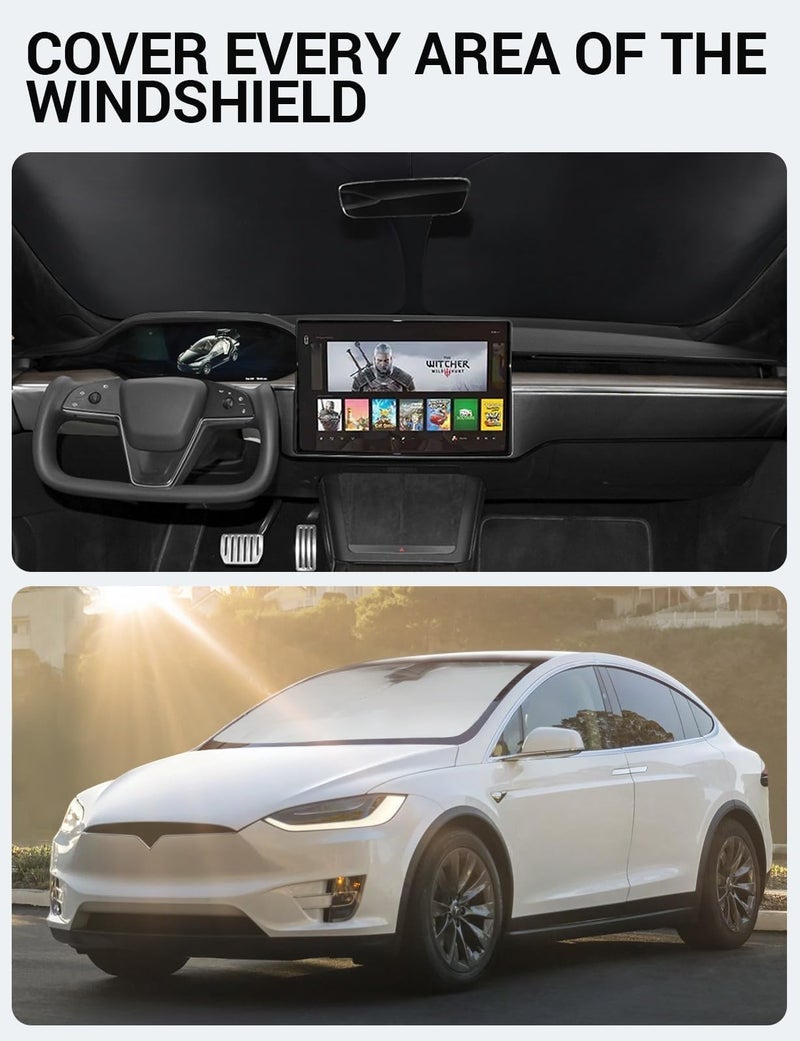 غطاء شمس مطور من BASENOR لتسلا موديل X غطاء واقي شمس قابل للطي مع حقيبة تخزين تناسب موديل X 2021-2025 - Image 2