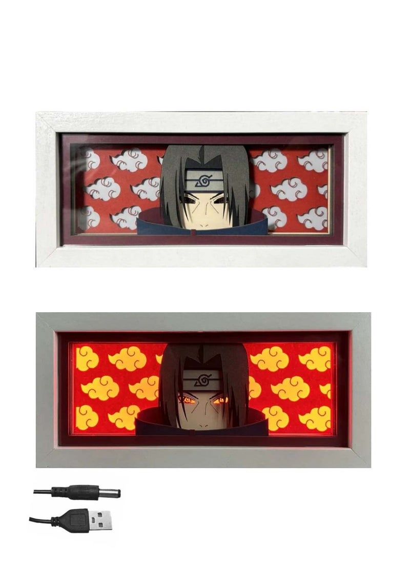 ARNOTEC - Naruto Anime Sasuke Photo Frame USB LED Light Box Paper Cutting 3D Paper Cutting Lamp Atmosphere Light Monochrome Luminous Desktop Ornament Lamp - Image 1