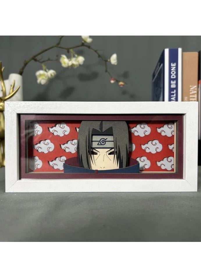 ARNOTEC - Naruto Anime Sasuke Photo Frame USB LED Light Box Paper Cutting 3D Paper Cutting Lamp Atmosphere Light Monochrome Luminous Desktop Ornament Lamp - Image 1