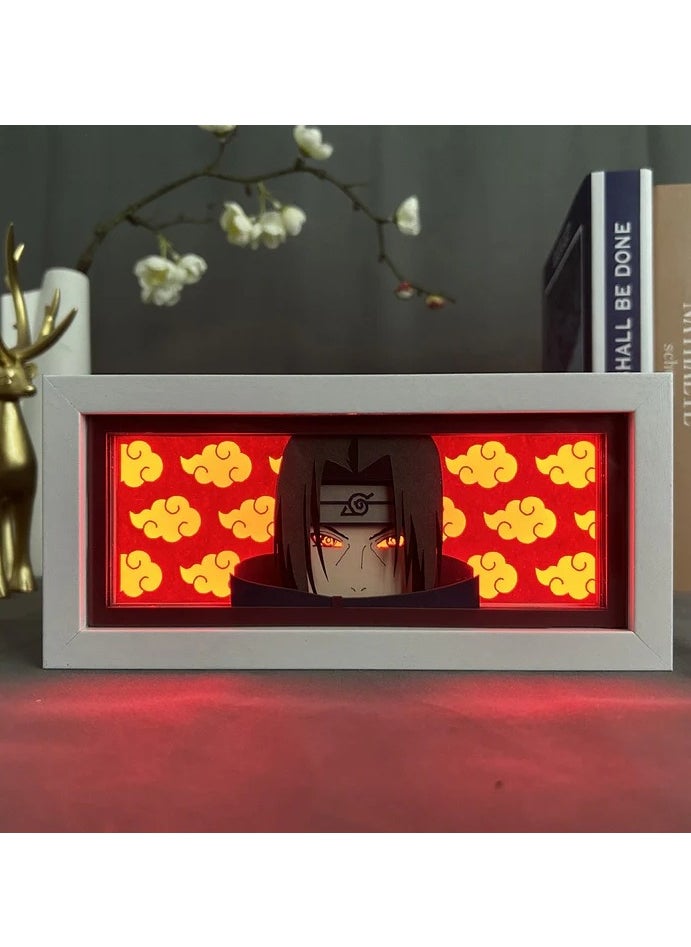 ARNOTEC - Naruto Anime Sasuke Photo Frame USB LED Light Box Paper Cutting 3D Paper Cutting Lamp Atmosphere Light Monochrome Luminous Desktop Ornament Lamp - Image 1