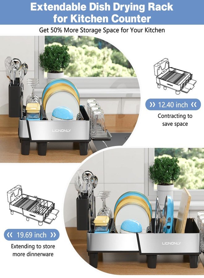 LIONONLY Dish Drying Rack, 304 Stainless Steel Exendable Dish Rack with Adjustable Drain Spout, Large Capacity Dish Drainer with Utensil Holder, Cup Holder and Cutting Board Rack for Kitchen Counter, Black - Image 4