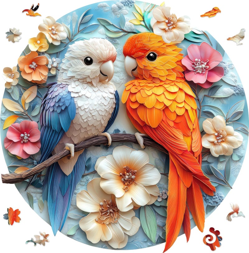 Qiuenisray Mothers Day Wooden Puzzles Sweet Heart Parrots Jigsaw Puzzles for Couple 200 Pieces Love Gift for Woman and Girl FSC Certified Wall Decor Creative Gift for Family Game 109x112 in - Image 3