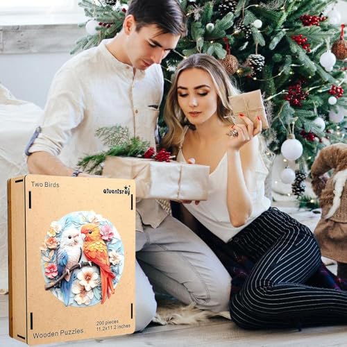 Qiuenisray Mothers Day Wooden Puzzles Sweet Heart Parrots Jigsaw Puzzles for Couple 200 Pieces Love Gift for Woman and Girl FSC Certified Wall Decor Creative Gift for Family Game 109x112 in - Image 5