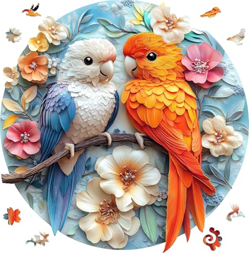 Qiuenisray Mothers Day Wooden Puzzles Sweet Heart Parrots Jigsaw Puzzles for Couple 200 Pieces Love Gift for Woman and Girl FSC Certified Wall Decor Creative Gift for Family Game 109x112 in - Image 1