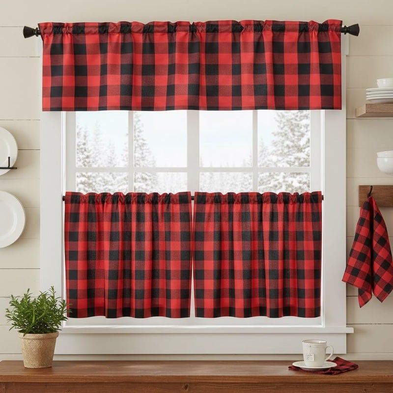 Charming Plaid Gingham Kitchen Curtains, Elegant Christmas & Home Decor - Image 3
