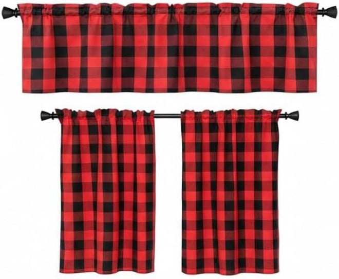 Charming Plaid Gingham Kitchen Curtains, Elegant Christmas & Home Decor - Image 1