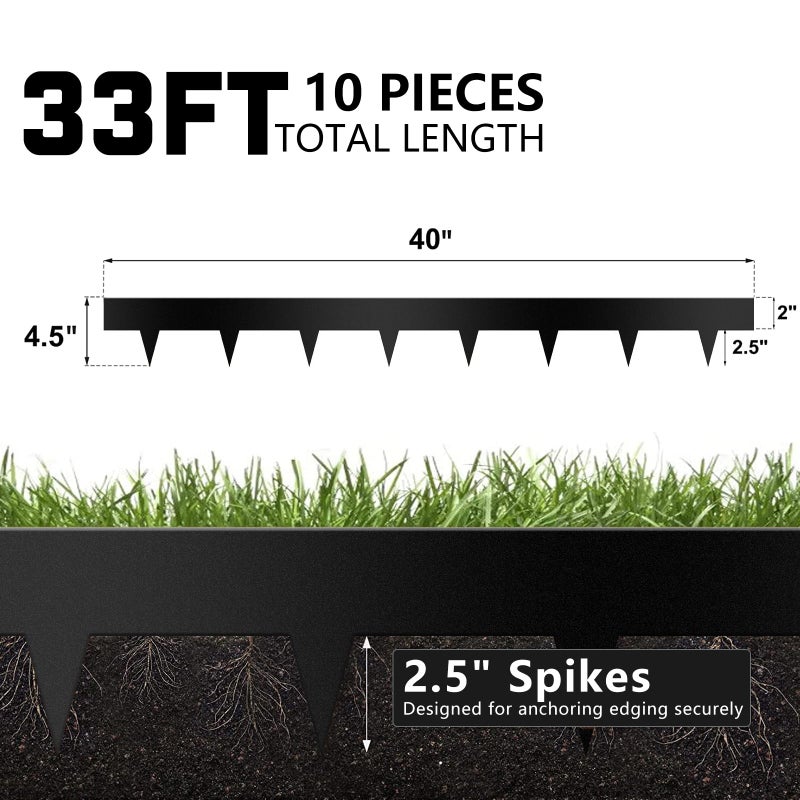 Worth Garden 10-Pack Galvanized Steel Landscape Lawn Edging - 4.5in H Black Powder Coated Bendable Metal Strips - Hammer-in Edging Border w/ 11 Clips - Yard Pathway Divider (33Ft Total) - Image 2