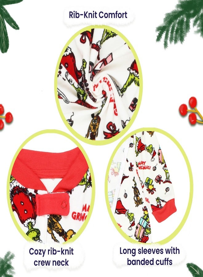 Dr. Seuss The Grinch Santa Baby Toddler Velour Holiday Sleeper (White, 3T) - Image 4
