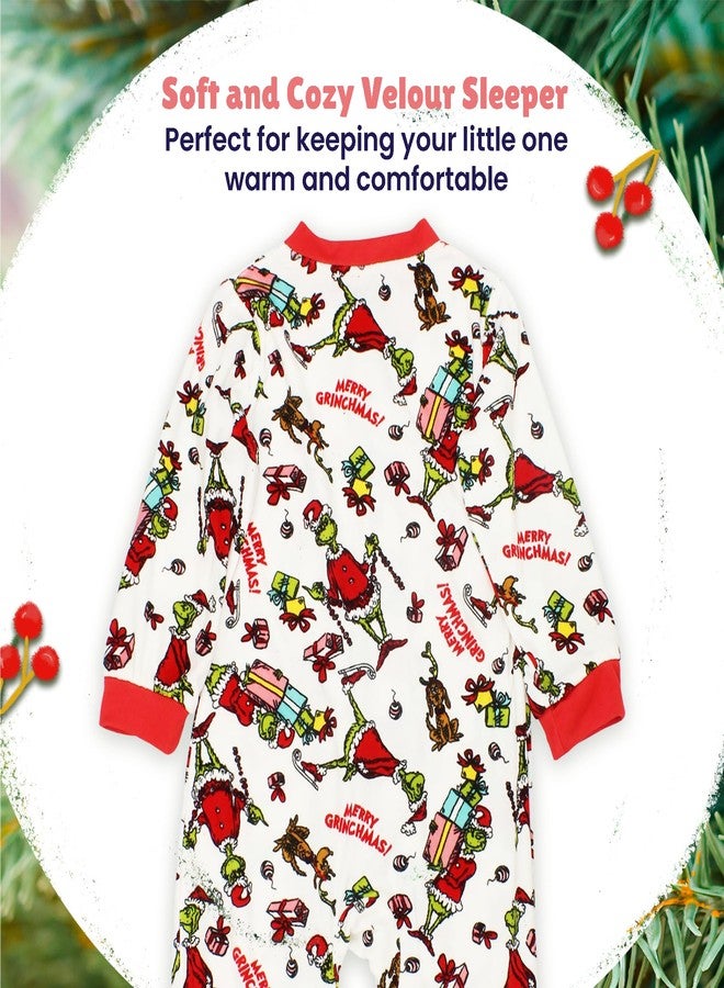Dr. Seuss The Grinch Santa Baby Toddler Velour Holiday Sleeper (White, 3T) - Image 3
