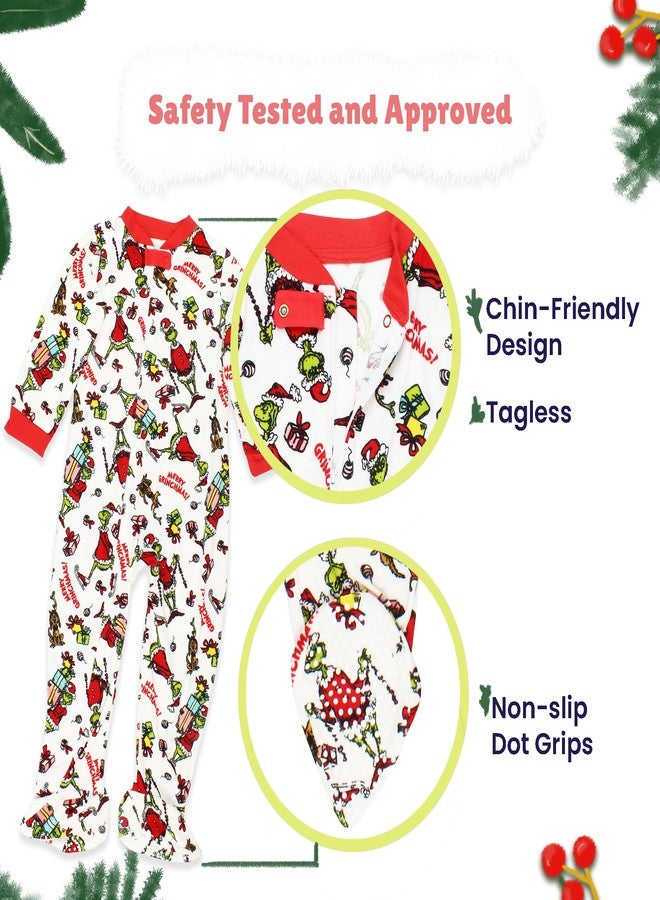 Dr. Seuss The Grinch Santa Baby Toddler Velour Holiday Sleeper (White, 3T) - Image 2