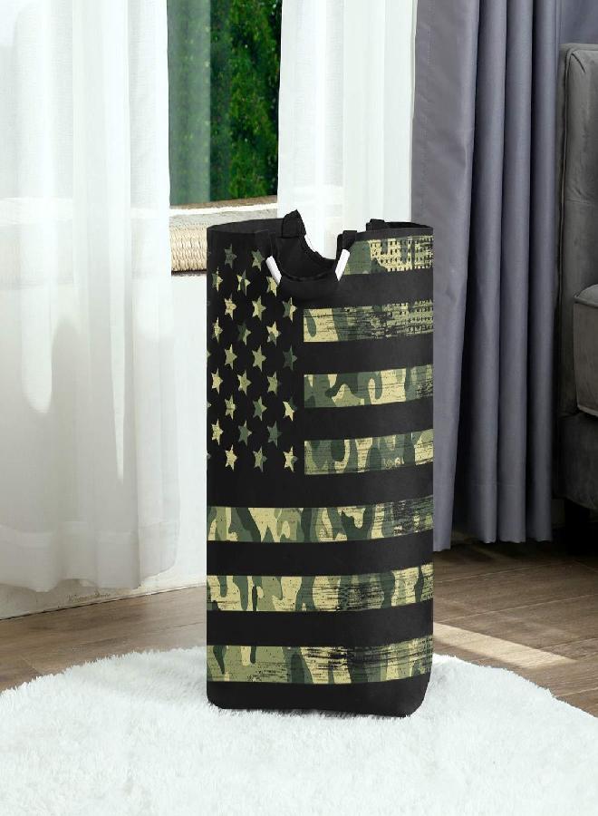 senya Large Laundry Basket, USA Flag Camouflage Vintage Laundry Hamper Foldable Clothes Bag with Handle Foldable Washing Bin - Image 2