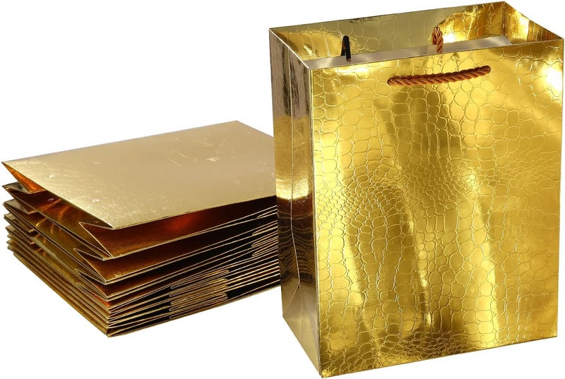 Red Dot Gift Pack of 10 Metallic Gold Paper Bags - Special Textured Shopping Bags (A5 Size) - Image 1