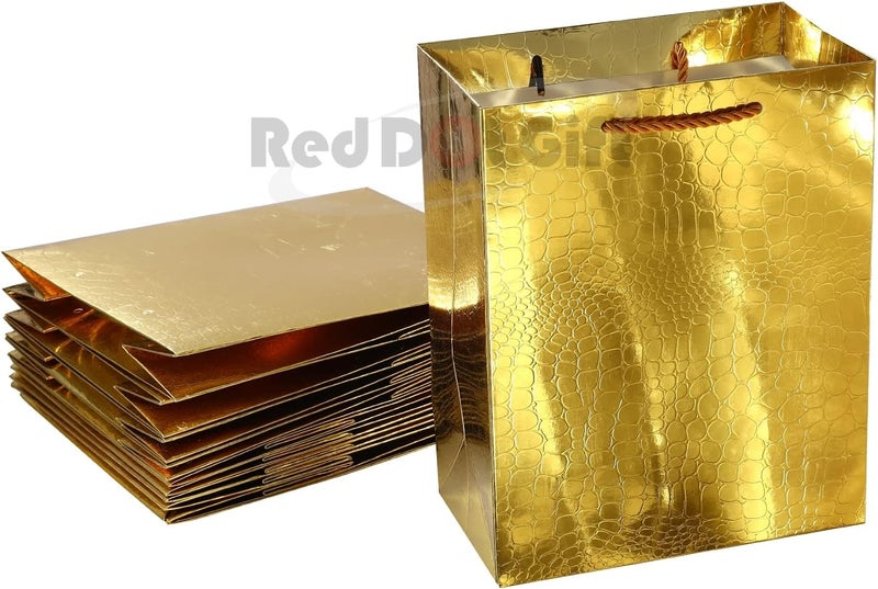 Red Dot Gift Pack of 10 Metallic Gold Paper Bags - Special Textured Shopping Bags (A5 Size) - Image 3