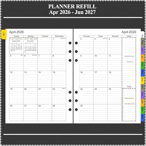 Tiankool 2026-27 Planner Refill for A5 6-Ring Binder,Weekly & Monthly Planner Inserts Runs from Apr 2026 to Jun 2027, 5-3/4" x 8-1/4" - Image 4