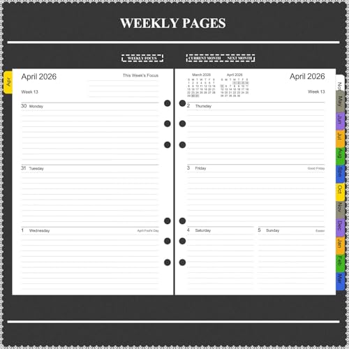 Tiankool 2026-27 Planner Refill for A5 6-Ring Binder,Weekly & Monthly Planner Inserts Runs from Apr 2026 to Jun 2027, 5-3/4" x 8-1/4" - Image 5