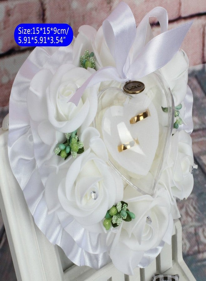 وسادة صندوق خاتم على شكل قلب مزينة بالزهور من إينكورن، 5.91 × 3.54 بوصة، غطاء قطني، ناعمة، وسادة خاتم زفاف، قطعة ديكور مميزة، هدية - Image 4