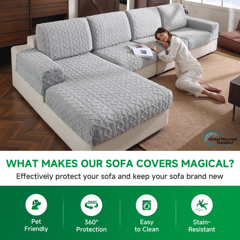 OHSIO Couch Cushion Covers, Super Soft Thicker Fleece Sofa Cover Stretch Sectional Sofa Slipcover Washable Pet Friendly Anti-Slip Stain Resistant Furniture Cover for Home(1 Back Cover,Light Gray) - Image 5