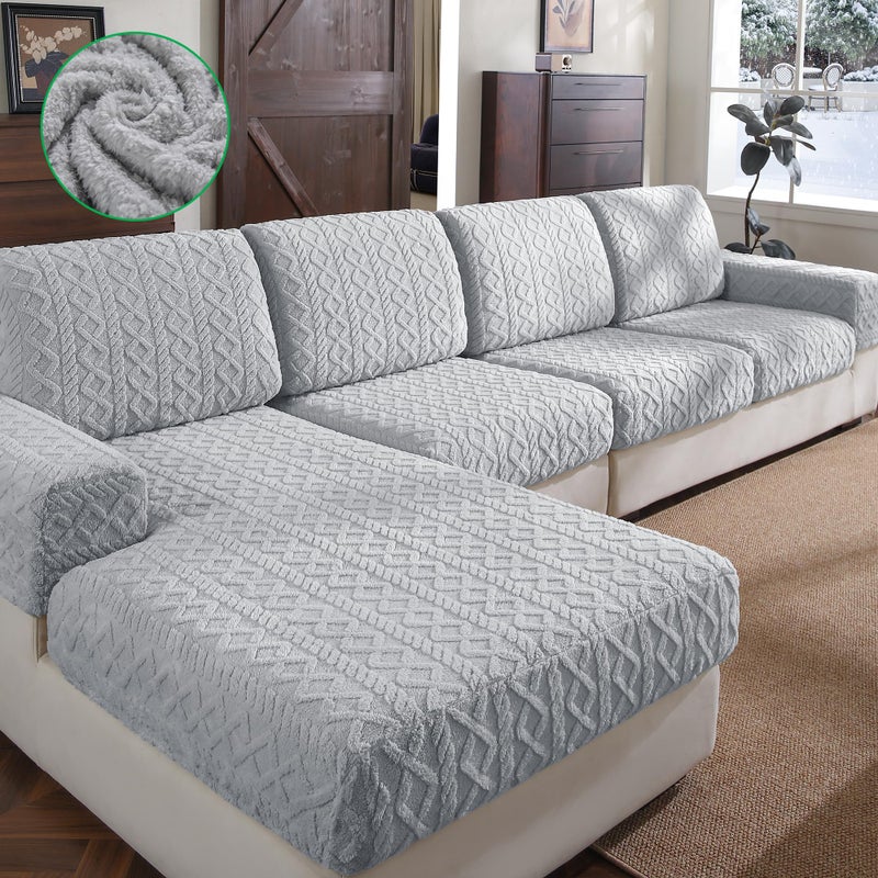 OHSIO Couch Cushion Covers, Super Soft Thicker Fleece Sofa Cover Stretch Sectional Sofa Slipcover Washable Pet Friendly Anti-Slip Stain Resistant Furniture Cover for Home(1 Back Cover,Light Gray) - Image 1