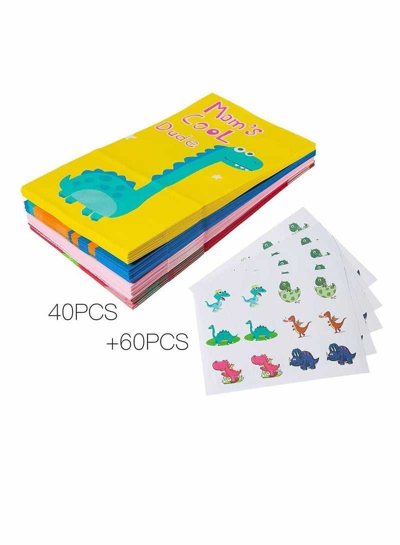Y&D 40pcs Dinosaur Pattern Party Bag Gifts and Treats Paper Bags with 60 Pieces Stickers - Image 4