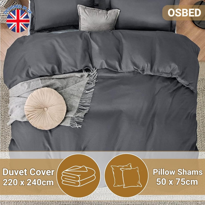 OSBED Luxury 3 Piece Duvet Cover Set - 100% Cotton, Grey, 220 x 240cm - Image 2