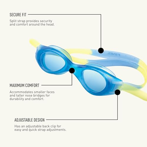 FINIS Nitro Kids Swim Goggles - Ages 5-10 - Soft One-Piece Frame - UV Protection - Adjustable Split Strap - Blue/Yellow - Image 4