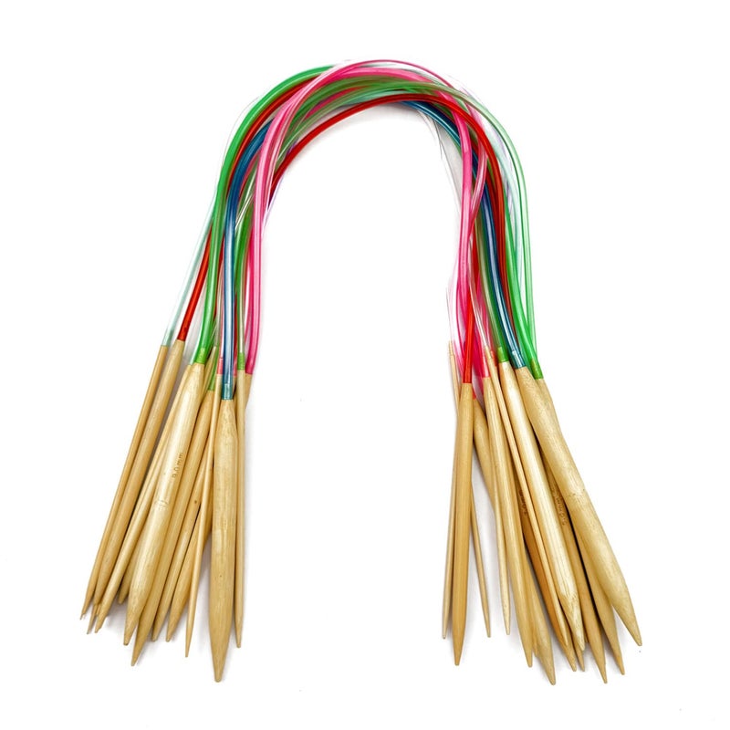 Mdoker 18 Pairs Bamboo Knitting Needles Set Circular Wooden Knitting Needles with Colorful Plastic Cable Size 2mm-10mm,Knitting Needle for DIY Craft(60cm/24inch) - Image 1