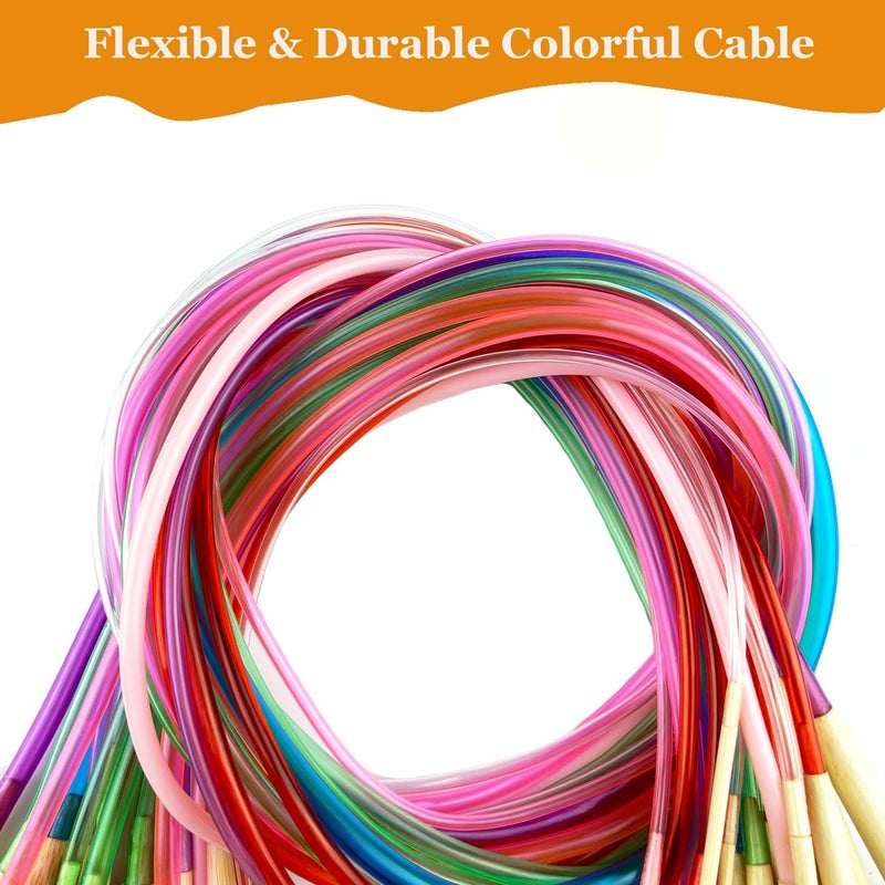 Mdoker 18 Pairs Bamboo Knitting Needles Set Circular Wooden Knitting Needles with Colorful Plastic Cable Size 2mm-10mm,Knitting Needle for DIY Craft(60cm/24inch) - Image 2