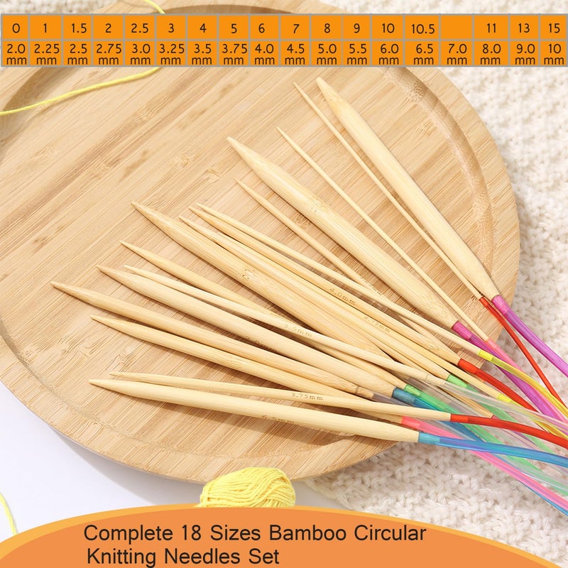 Mdoker 18 Pairs Bamboo Knitting Needles Set Circular Wooden Knitting Needles with Colorful Plastic Cable Size 2mm-10mm,Knitting Needle for DIY Craft(60cm/24inch) - Image 5