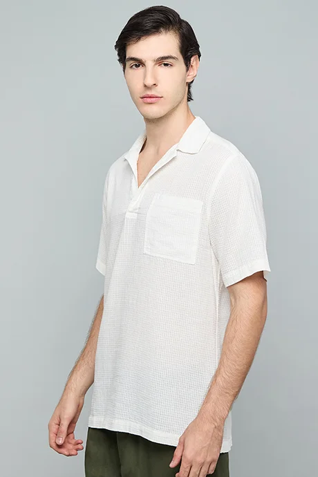 R&B Textured Shirt with Reverse Collar and Short Sleeves