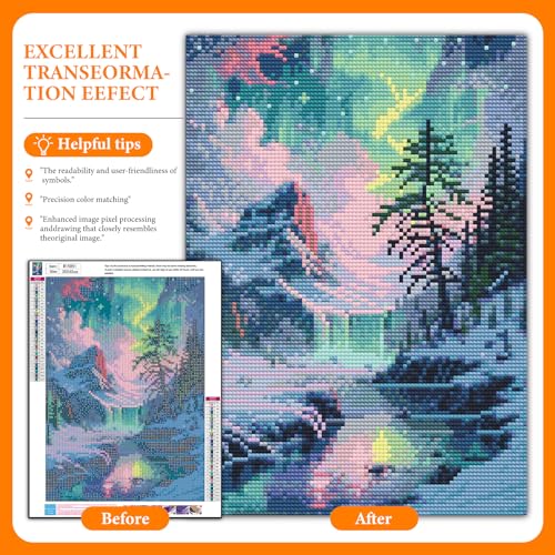 Offito Aurora Diamond Art Kits for Adults 5D Snowy Mountains Lake Diamond Painting Kits for Beginners Fantastic Landscapes DIY Full Drill Dots Gem Art Paint for Home Wall Decor 12 x 16 Inch - Image 3