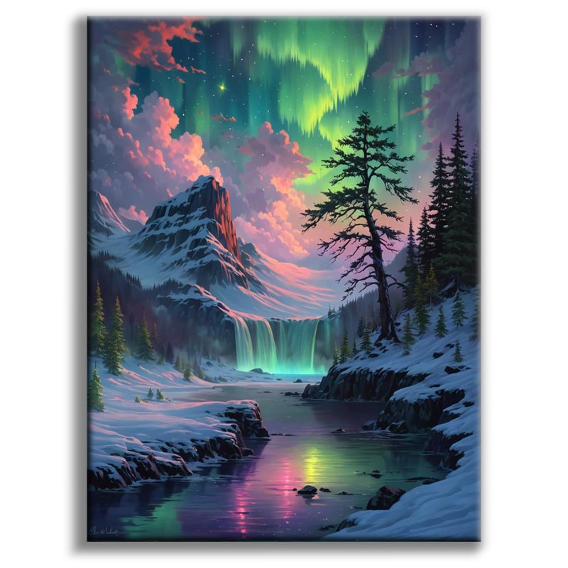 Offito Aurora Diamond Art Kits for Adults 5D Snowy Mountains Lake Diamond Painting Kits for Beginners Fantastic Landscapes DIY Full Drill Dots Gem Art Paint for Home Wall Decor 12 x 16 Inch - Image 2