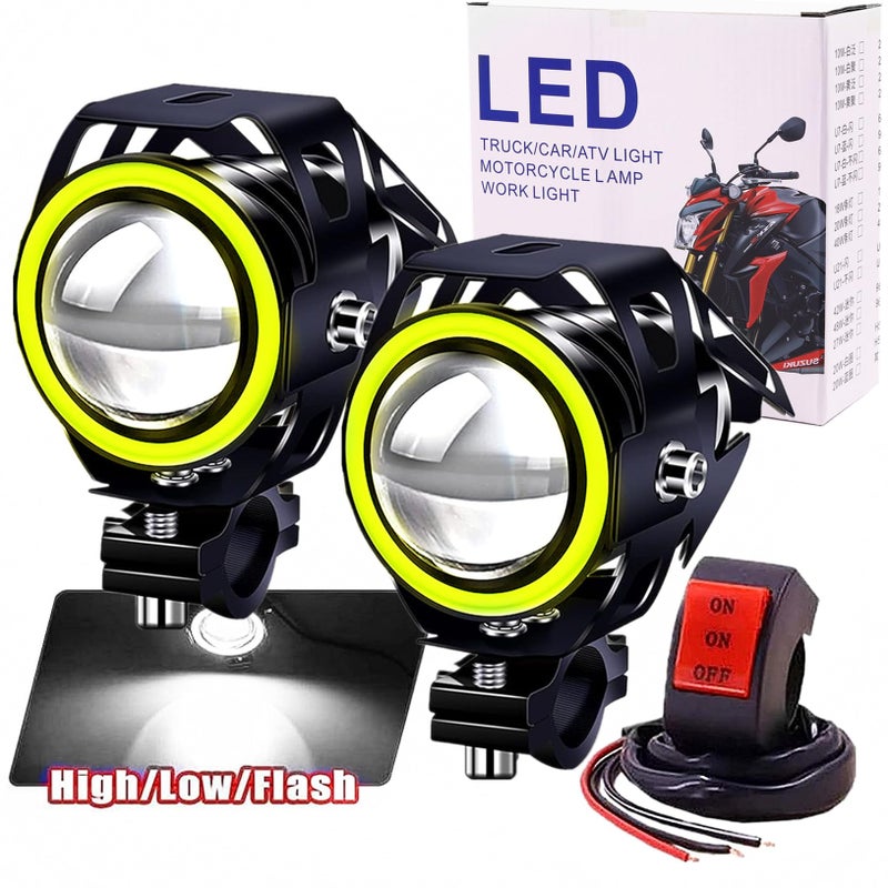 Ourbest Motorcycle Fog Lights with Halo 3in Auxiliary Lights with Switch White Angel EyeContinious onCentral Strobe Modes