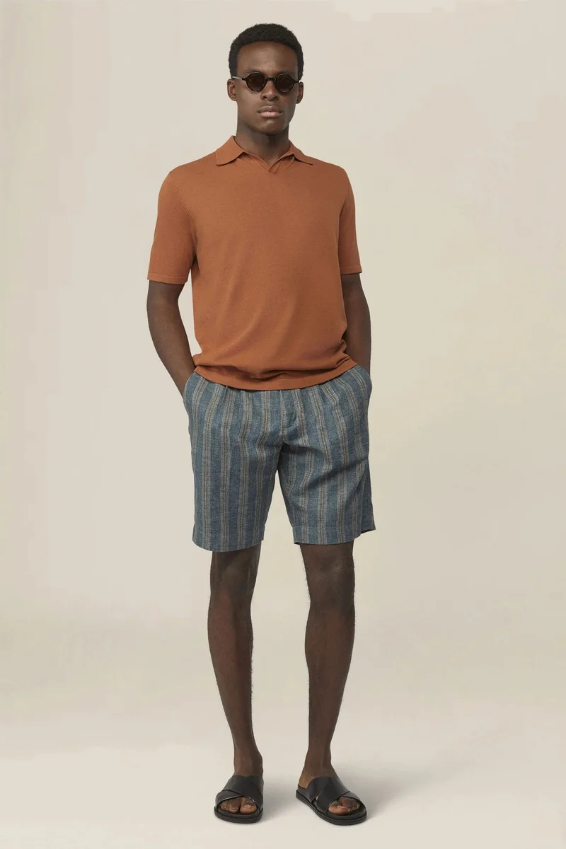 دوبل غانغر Men's 100% cotton knit polo shirt with Derby collar - Brick