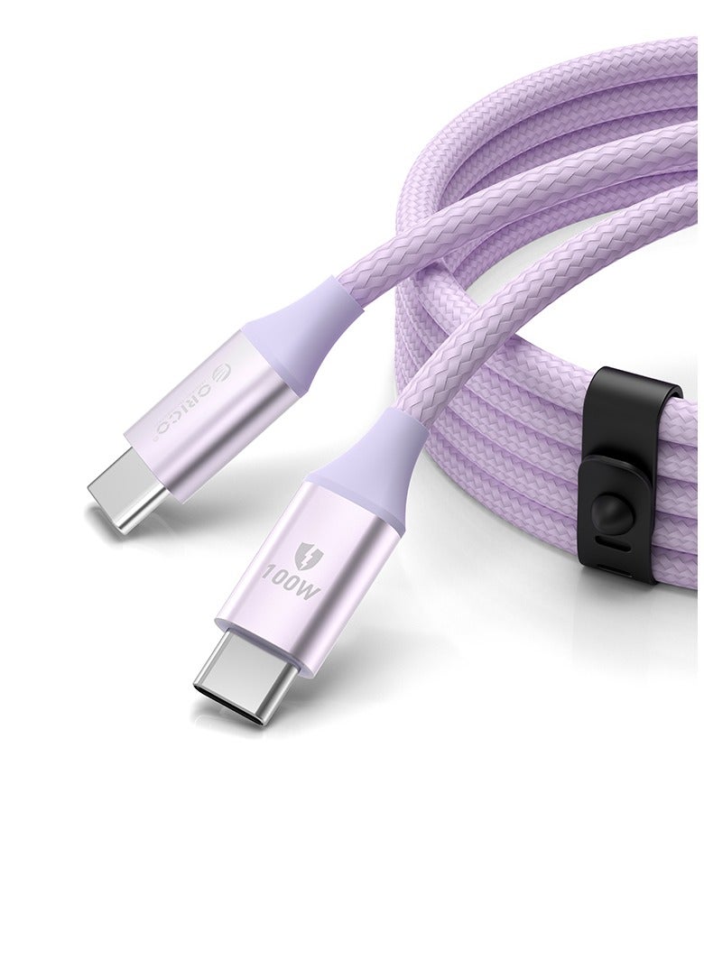 Orico 100W USB Type C Cable  Nylon precision woven cable body USB C to USB C 2.0 Cable (C to C) Compatible For iPhone 16 15 Pro Max iPad Pro Air mini 6 MacBook Pro Air Galaxy S24 S23 Ultra Z Fold Xiaomi Honor OPPO OnePlus 1M Purple - Image 1