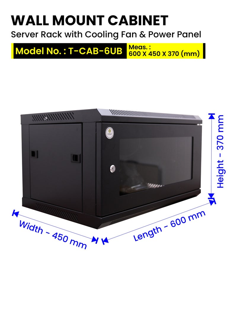 هاي-تيك خزانة التثبيت على الحائط HI-TECH - حامل خادم مع مروحة تبريد ولوحة طاقة، إطار معدني قوي، مثالي لمعدات الشبكات . - Image 4