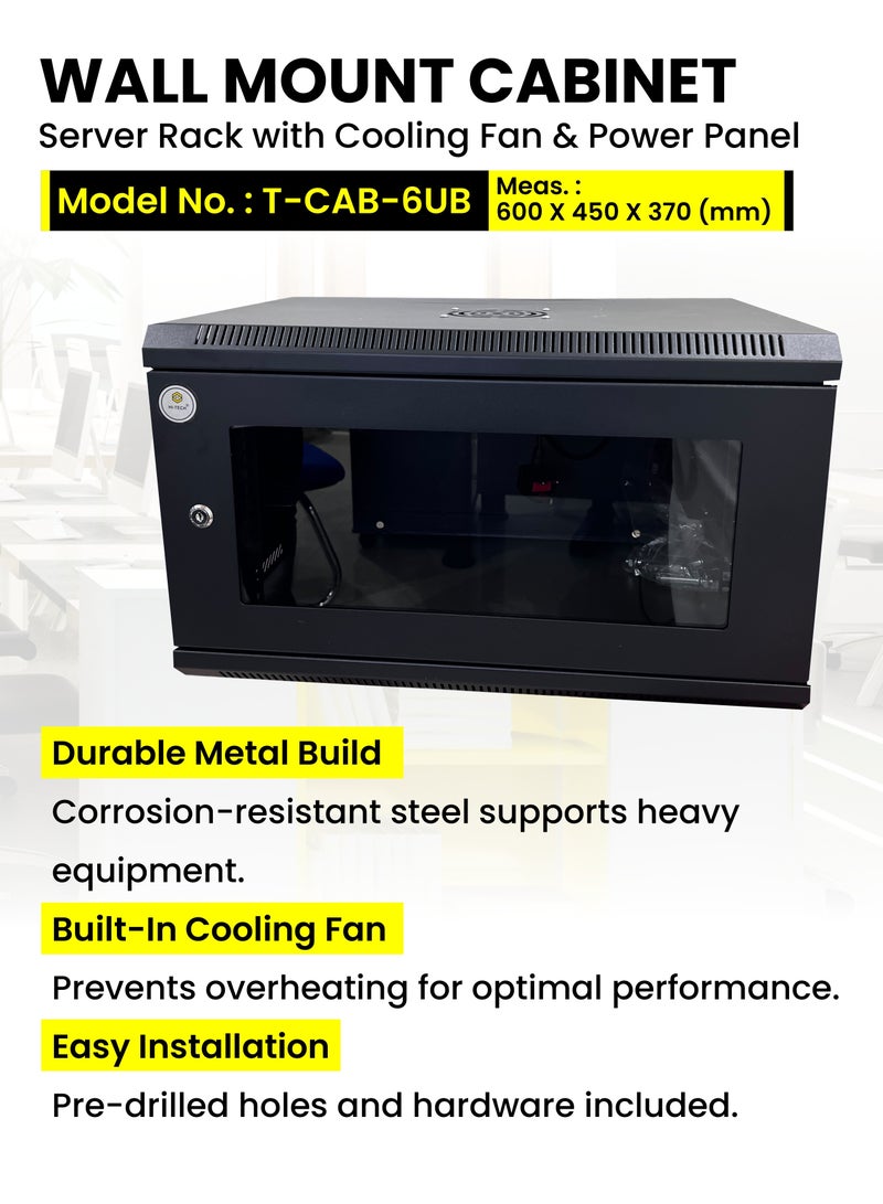 هاي-تيك خزانة التثبيت على الحائط HI-TECH - حامل خادم مع مروحة تبريد ولوحة طاقة، إطار معدني قوي، مثالي لمعدات الشبكات . - Image 2