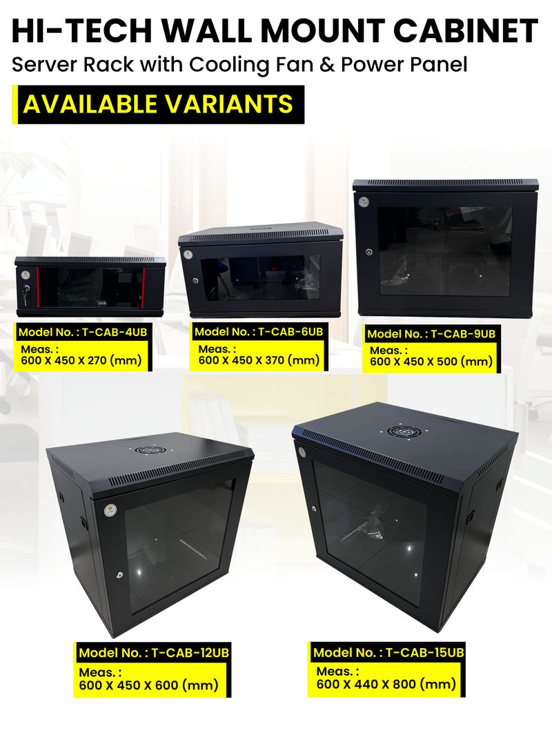 هاي-تيك خزانة التثبيت على الحائط HI-TECH - حامل خادم مع مروحة تبريد ولوحة طاقة، إطار معدني قوي، مثالي لمعدات الشبكات . - Image 5