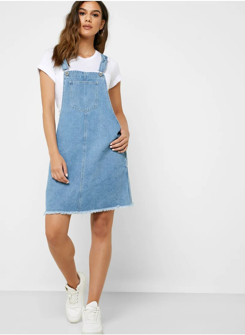 Cotton On Raw Hem Denim Pinafore Dress