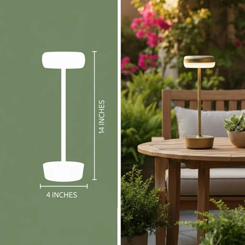 Gold 12 Inch Rechargeable Dimmable LED Table Lamp Portable for Indoor Outdoor Use - Image 3