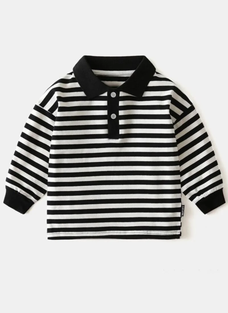 YUNIQEE Black Striped Polo Collar Monochrome T-shirt